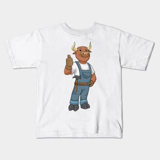 Bull as Handyman with Hammer Kids T-Shirt